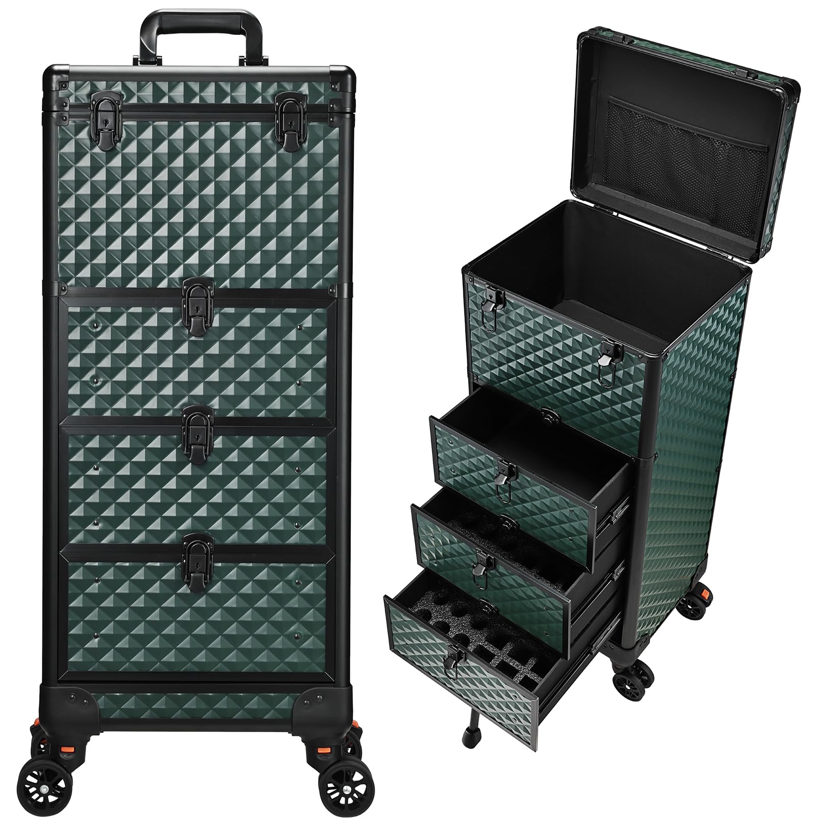 Nail Trolley Cart with 3 Drawers, Salon Station Cosmetology Case on Wheels Rolling Makeup Train Case Nail Case Organizer Beauty Salon Travel Case for Nailart,SPA,Hairstylist,Artist,Dark Green