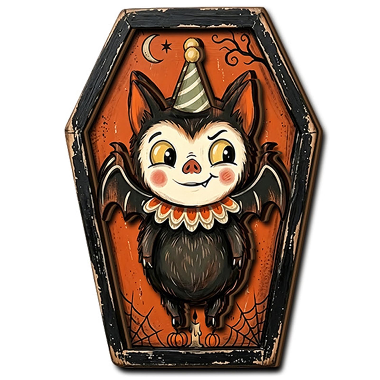 Virelynx Halloween Wooden Coffin Ornament, Vintage Tabletop Decor Party