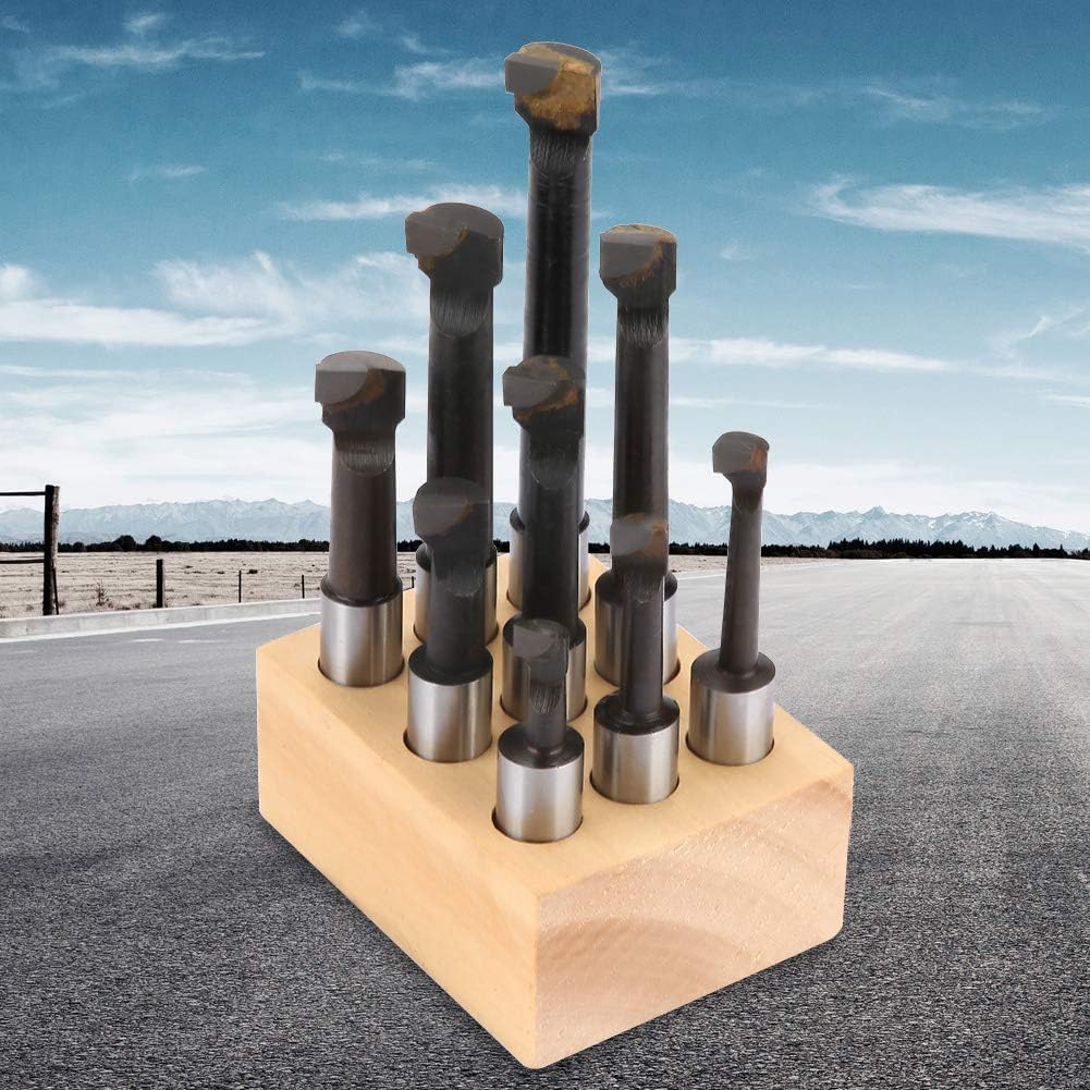 Agatige 9 Pièces Ensemble de Barres D'alésage, Tête D'alésage, F1 de 12mm Tenant Outil de Tour CNC en Acier Haute Vitesse de Type avec Base Outils de Tournage de Barres D'alésage