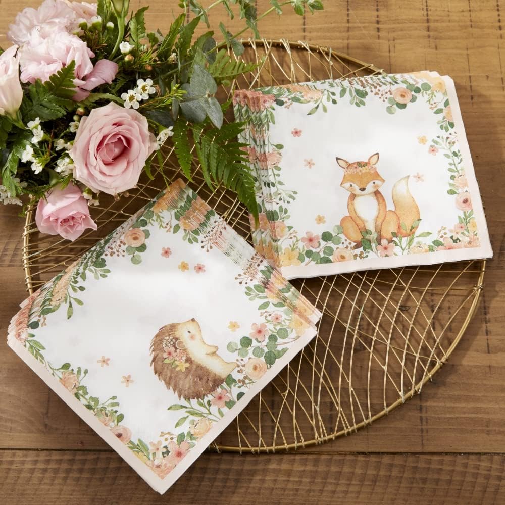 Kate Aspen Woodland Baby Baby Shower 2 Ply Pink Paper Napkins (Set of 30), Thick Decorative Dinner Napkins