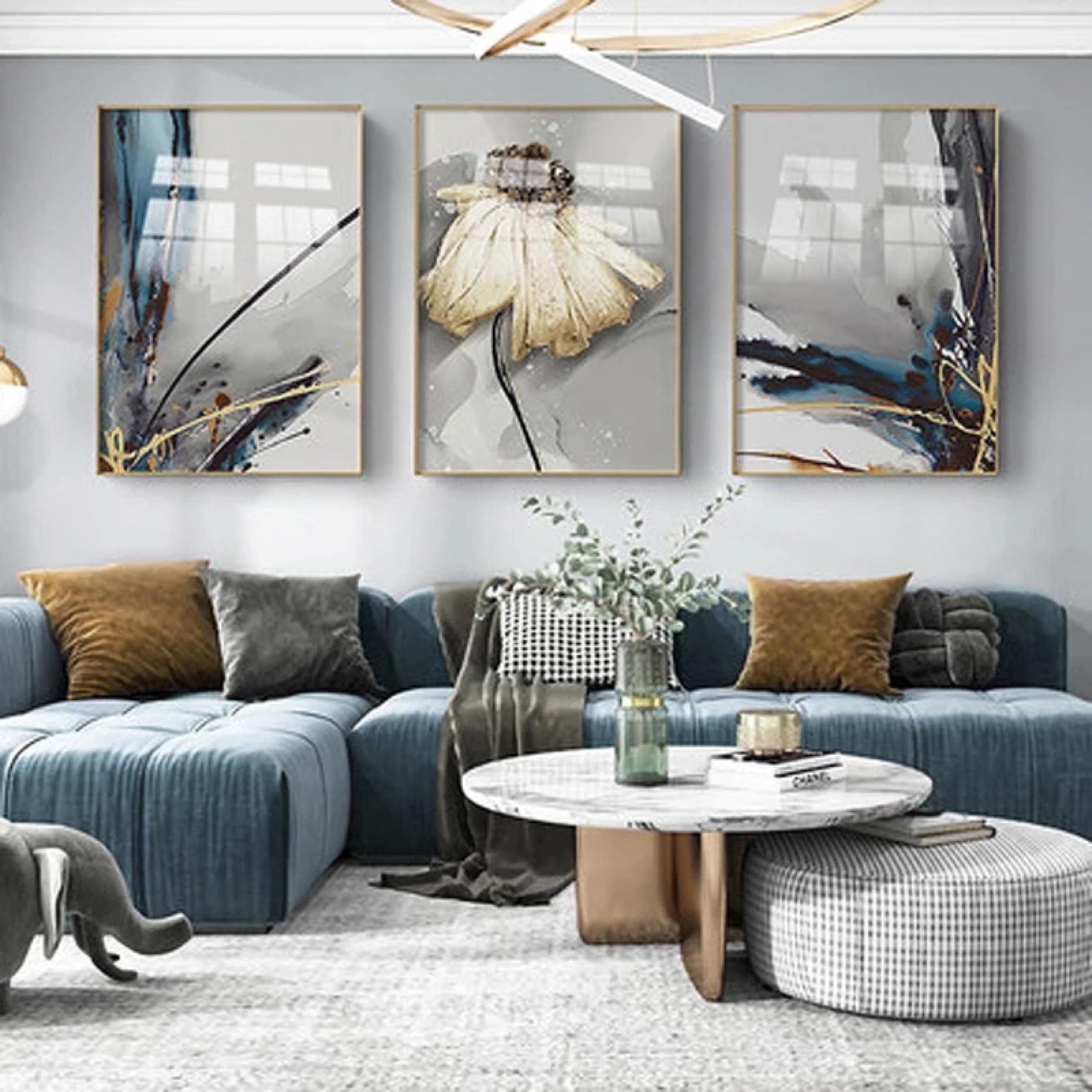 Décoration de chambre minimalisme moderne avec triptyque fleurs - 8