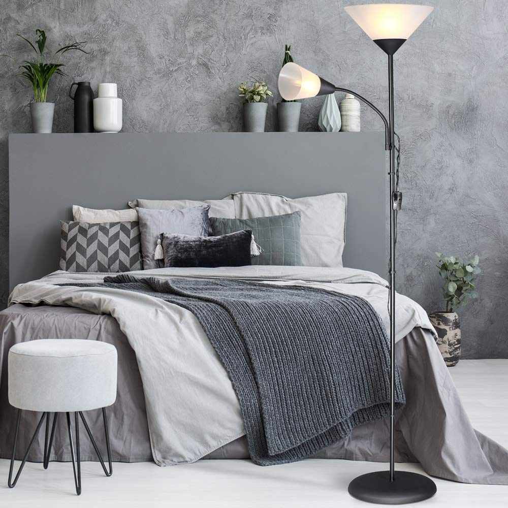 Monzana® Piantana Lampada da Terra 175cm 2 Luci E27 E14 Luce da Lettura con Braccio Regolabile Lampade a Stelo Soggiorno