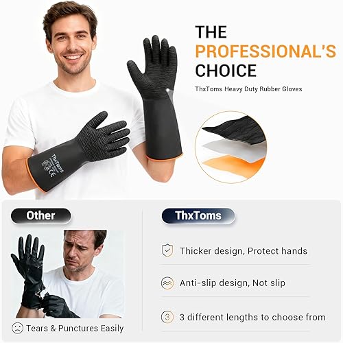 Miniatura 4 de ThxToms Guantes de goma resistentes, versátiles guantes de látex resistentes a productos químicos, mejorados con diseño antideslizante, suaves y