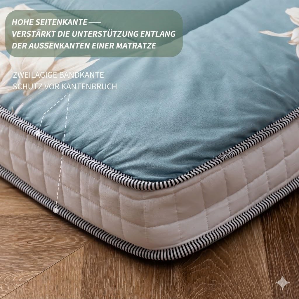 MAXYOYO Futon Matratze - gepolsterte japanische Bodenmatratze Gesteppte Klappbett Baumwolle Topper - atmungsaktive Boden Bett Tatami Matte Bodenliege Gästebett (Magnolie, 90 x 190 cm)