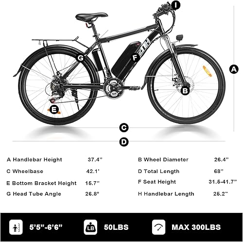Miniatura 6 de ZNH Bicicleta eléctrica, batería extraíble Ebike de 36 V 10 AH, bicicleta de montaña eléctrica de 20 MPH y 26 - Horquilla de suspensión, pantalla