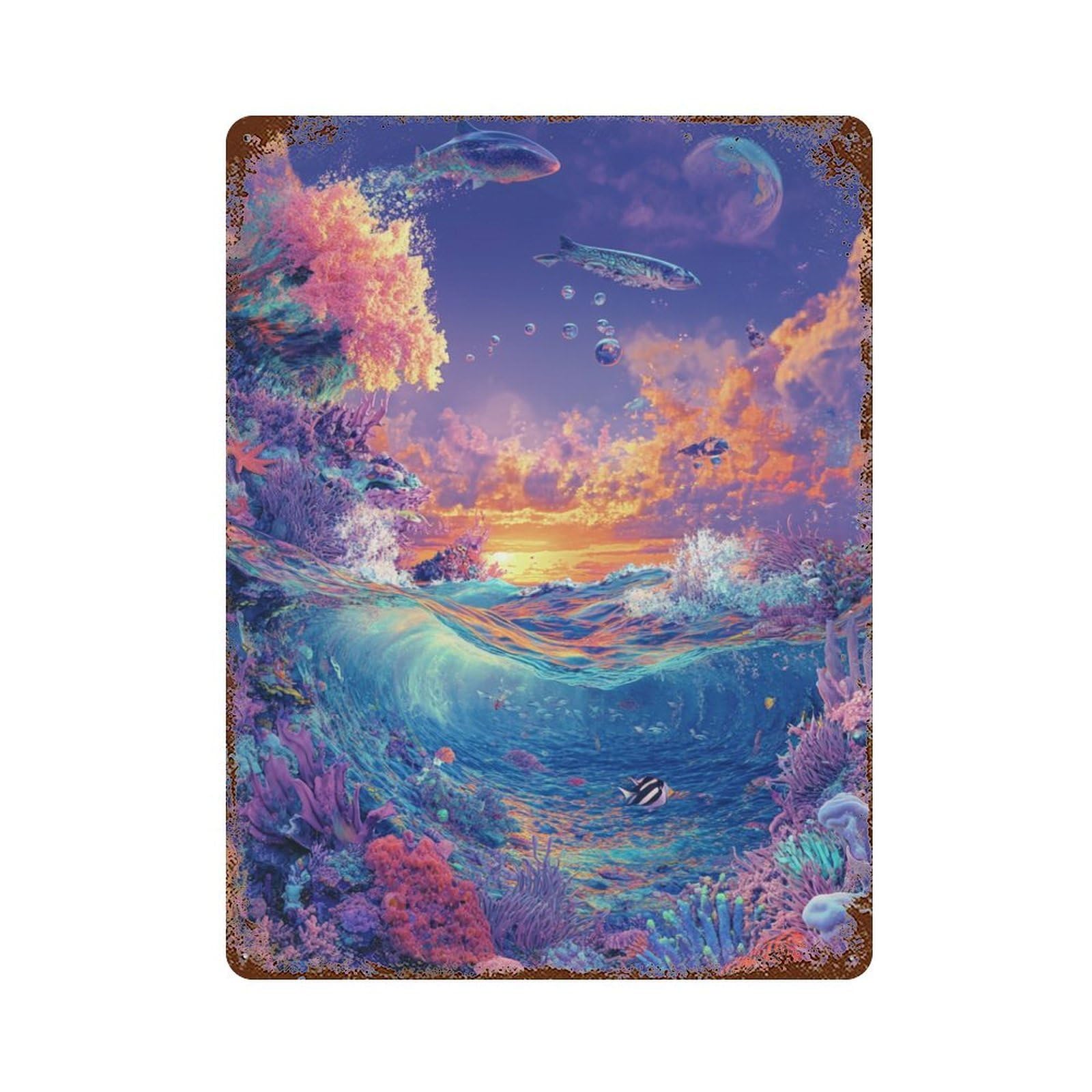 Underwater Paradise Coral Reef Bliss Vintage Metal Tin Sign 15.7"x11.8", Vintage Wall Decor for Garage, Pub Or Kitchen