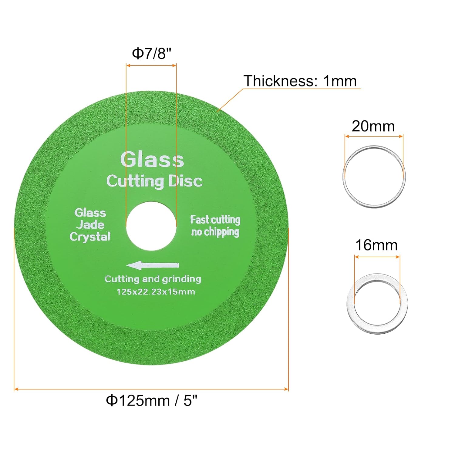 HARFINGTON 2 Pack Glass Cutting Disc 5 Inch for Angle Grinder Diamond Cutting Disc Ultra-Thin Saw Blade Wheel with 7/8" Arbor for Cutting Grinding Jade Crystal Tile Ceramic