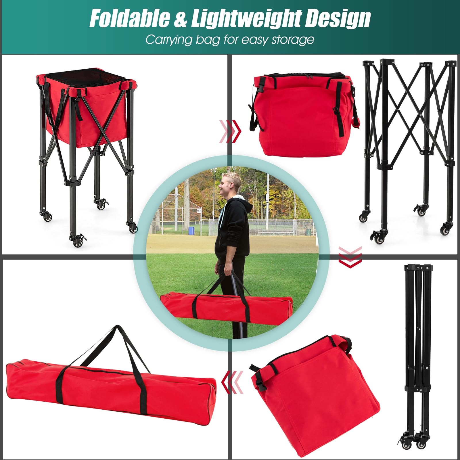 LIFEZEAL Panier à Balles de Tennis avec roulettes, Pliable avec Sac de Transport, pour Adultes, Accessoires d'Entraînement pour 150 Balles de Tennis