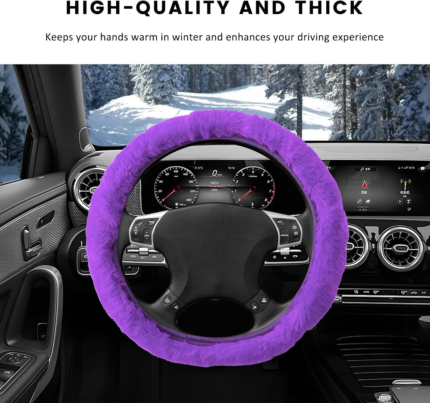 3PCS Fluffy Steering Wheel Seatbelt Cover Set (Purple) image 3