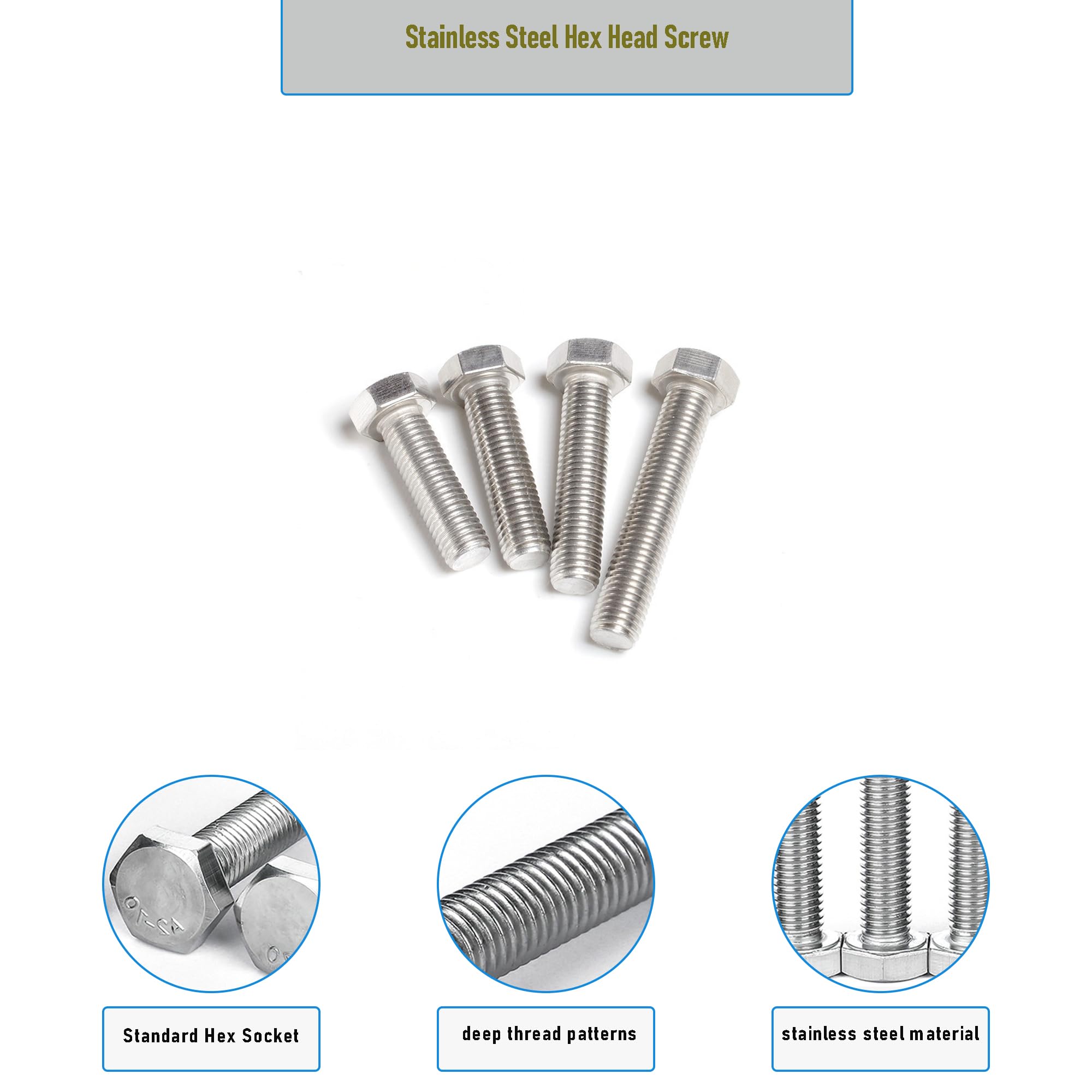 Amazon | M8-1.25×50mm 六角頭ねじボルト 304 ステンレス