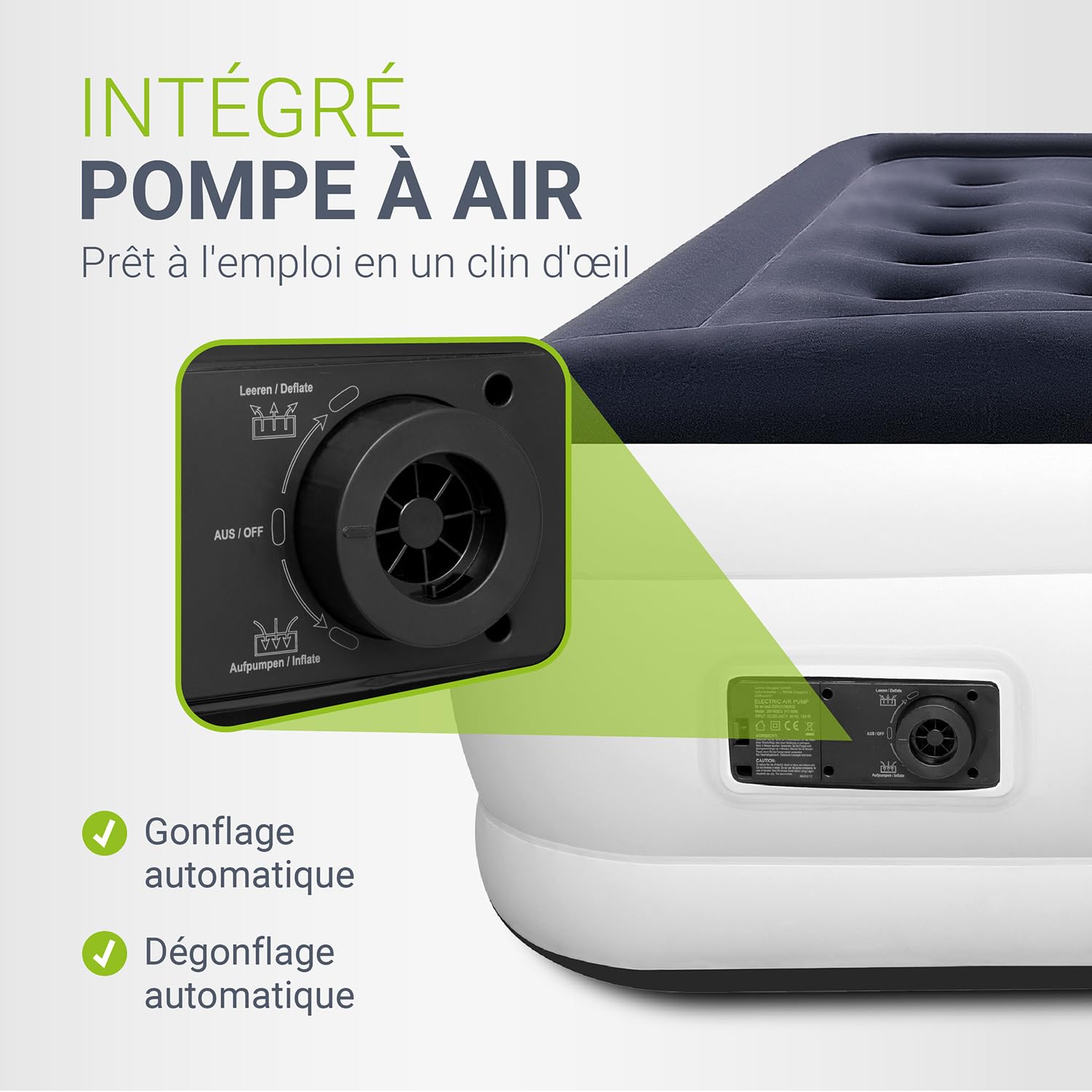 Juskys Matelas Gonflable Sapri L - lit Gonflable Automatique autogonflant pour 2 Personnes - Matelas Gonflable comme lit d'appoint ou pour Le Camping - Pompe intégrée