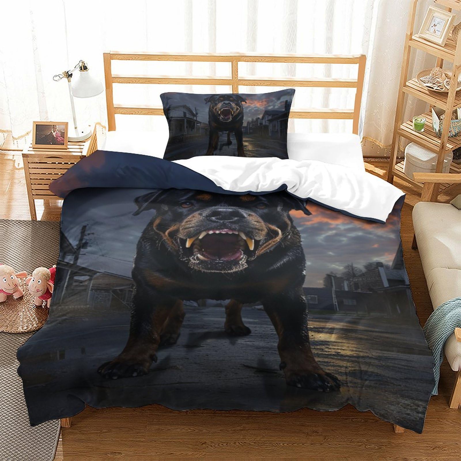 Housse de couette chien Rowena 3D microfibre 135x200 cm avec taies