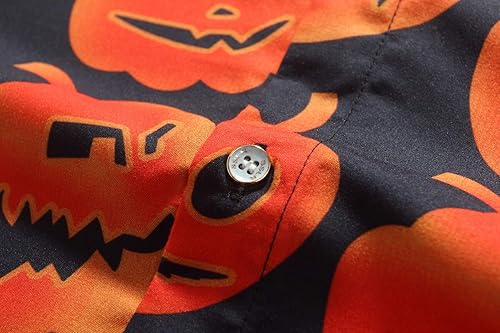 Miniatura 5 de SSLR - Camisa abotonada, manga corta y diseño de Halloween para hombre
