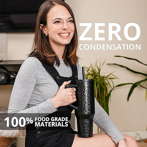 Miniatura 7 de Elemental Commuter - Vaso de 40 onzas con asa y tapa con pajilla, taza de café de viaje resistente a derrames, vasos aislados de acero inoxidable