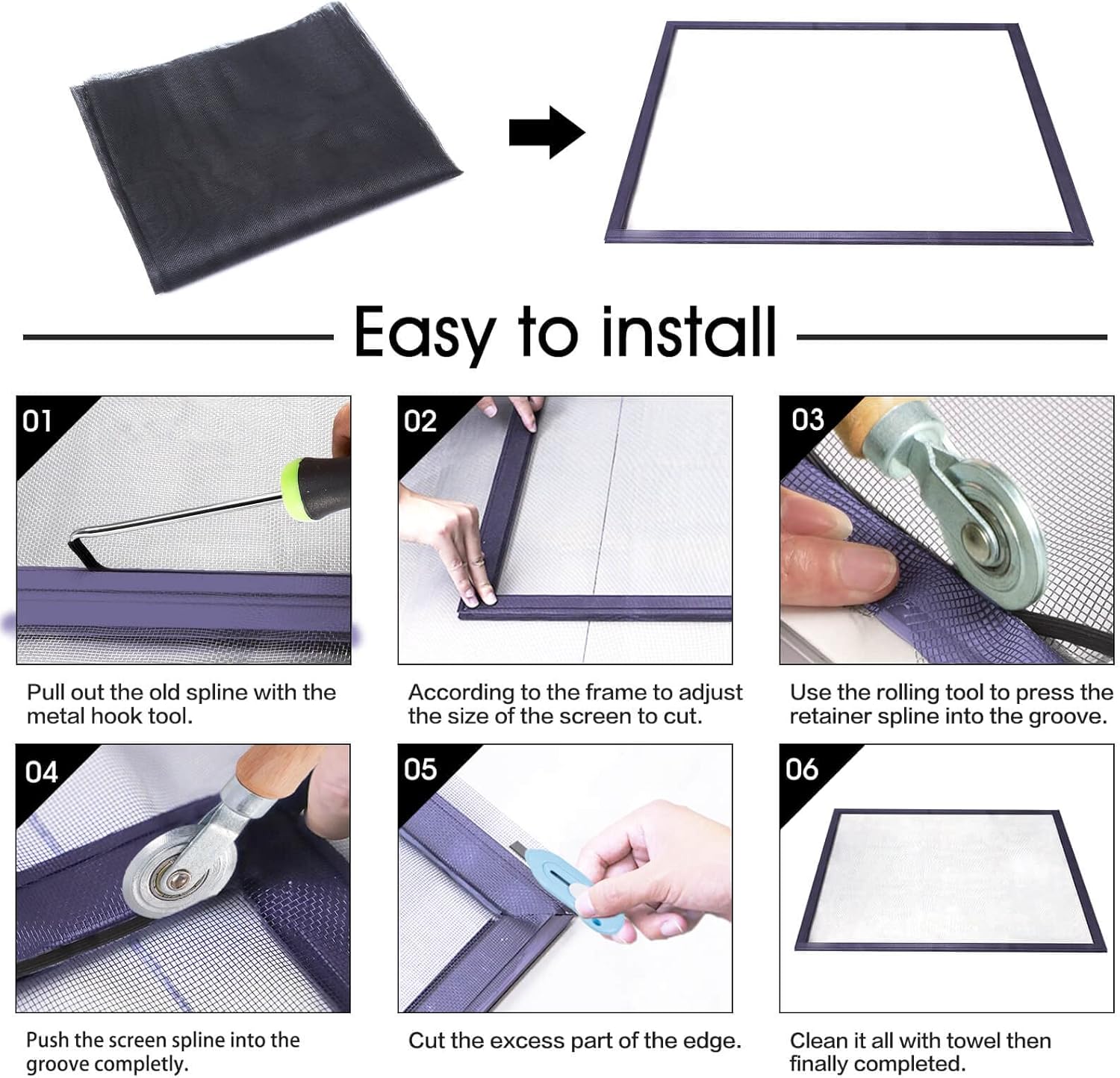 Windows Screen and Screen Door Replacement, 59"x106" Durable Fiberglass Screen Mesh- Window Screen & Sliding Screen Door Repair for Patio and Windows, Tooltriz