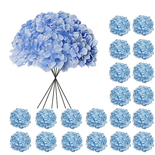 20 Pcs Blue Hydrangea Artificial Flowers Bulk, Faux Hydrangea Flowers
