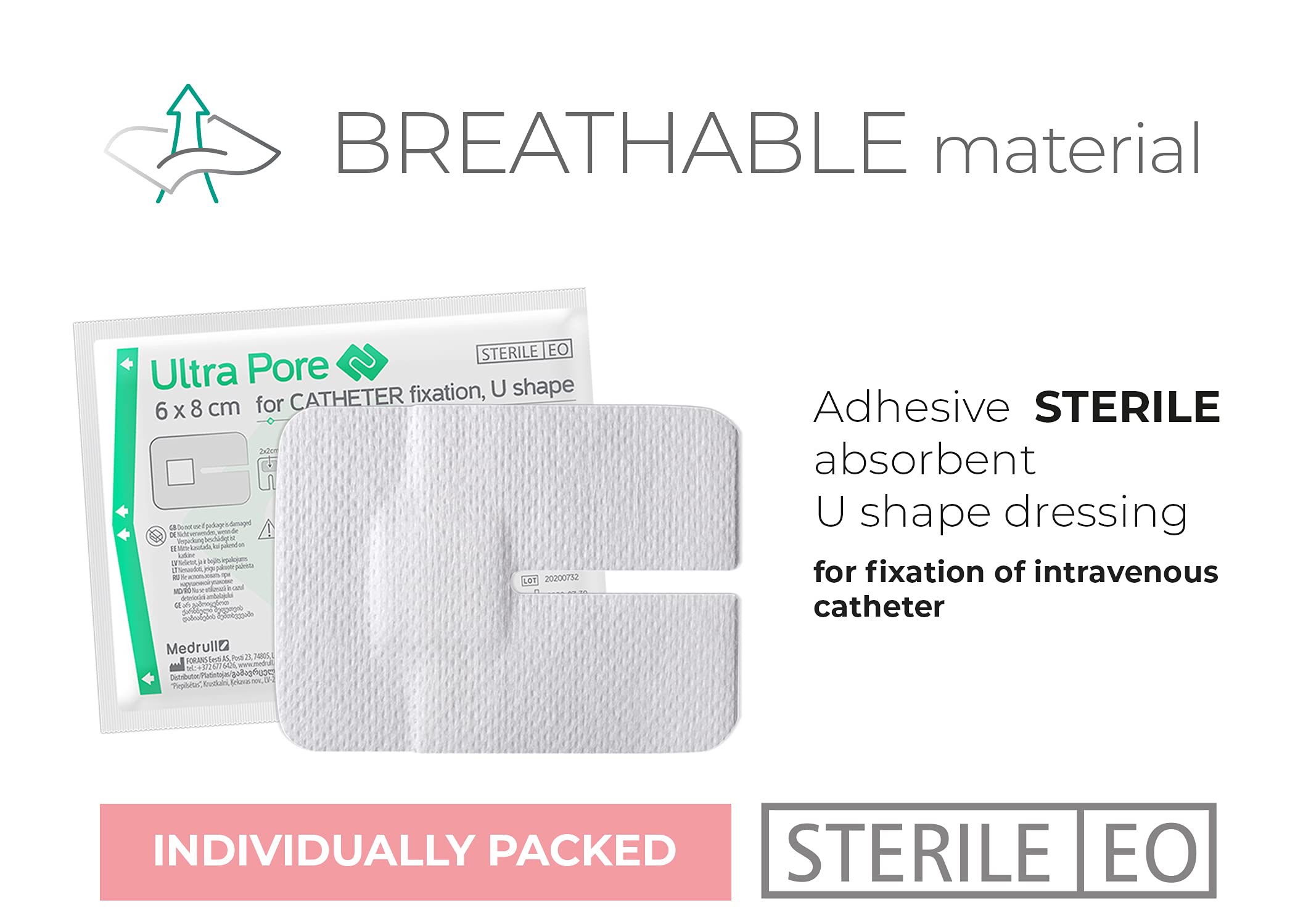 Medrull Kanülenpflaster N50 Sterile Wundverband zur Katheter Fixierung Ultra Pore Viggopflaster 6x8 cm U-Form Pflaster (Packung mit 5)