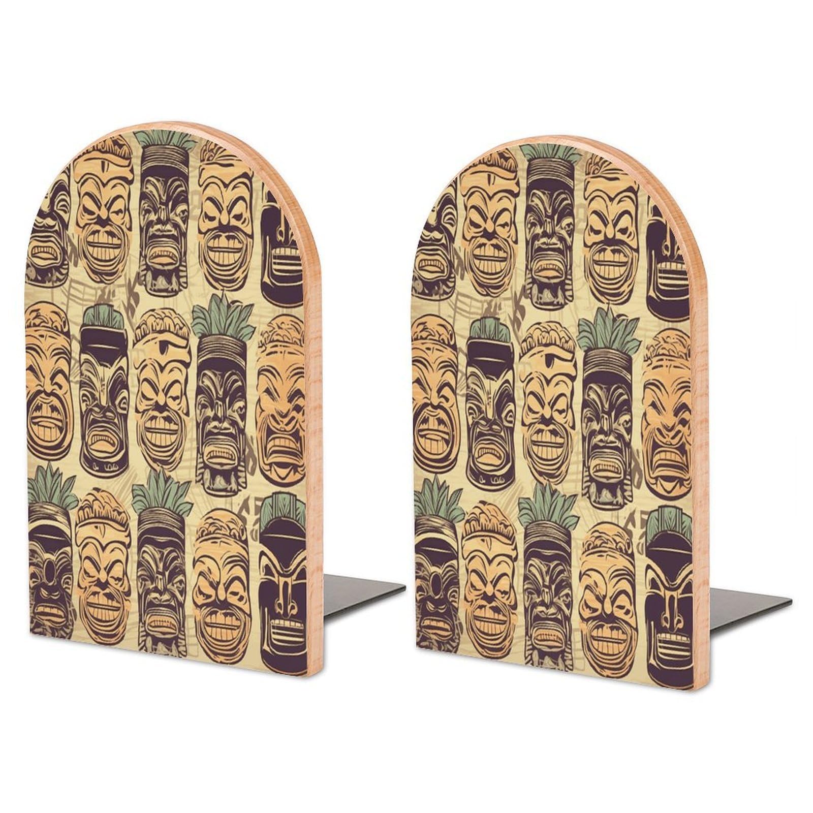 Vintage Aloha Tiki Pattern Wood Bookend for Shelves 1 Pair
