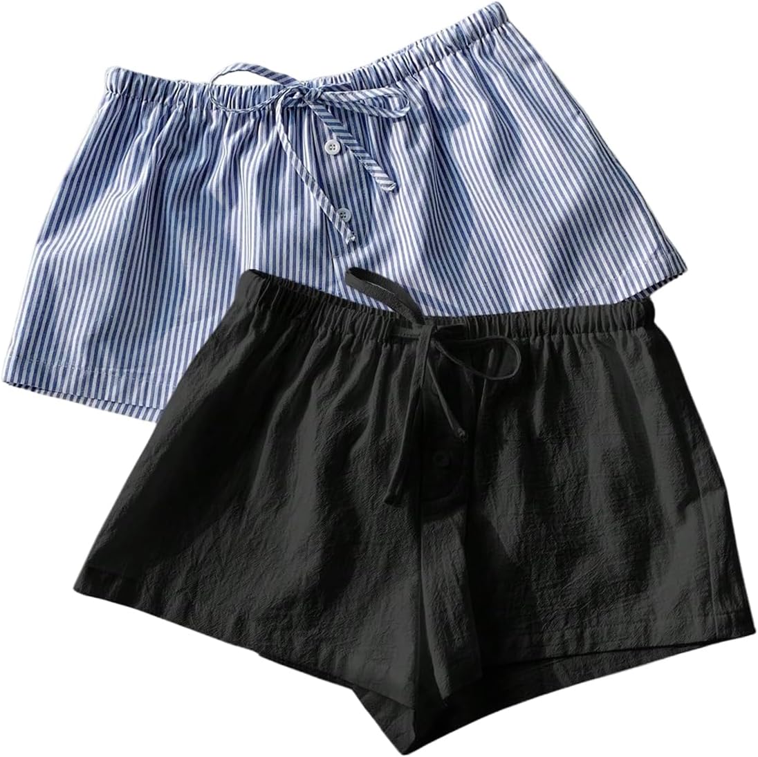 MakeMeChic Women’s 2 Pack Linen Shorts Striped Gingham Summer Beach Pajama Boxer Shorts
