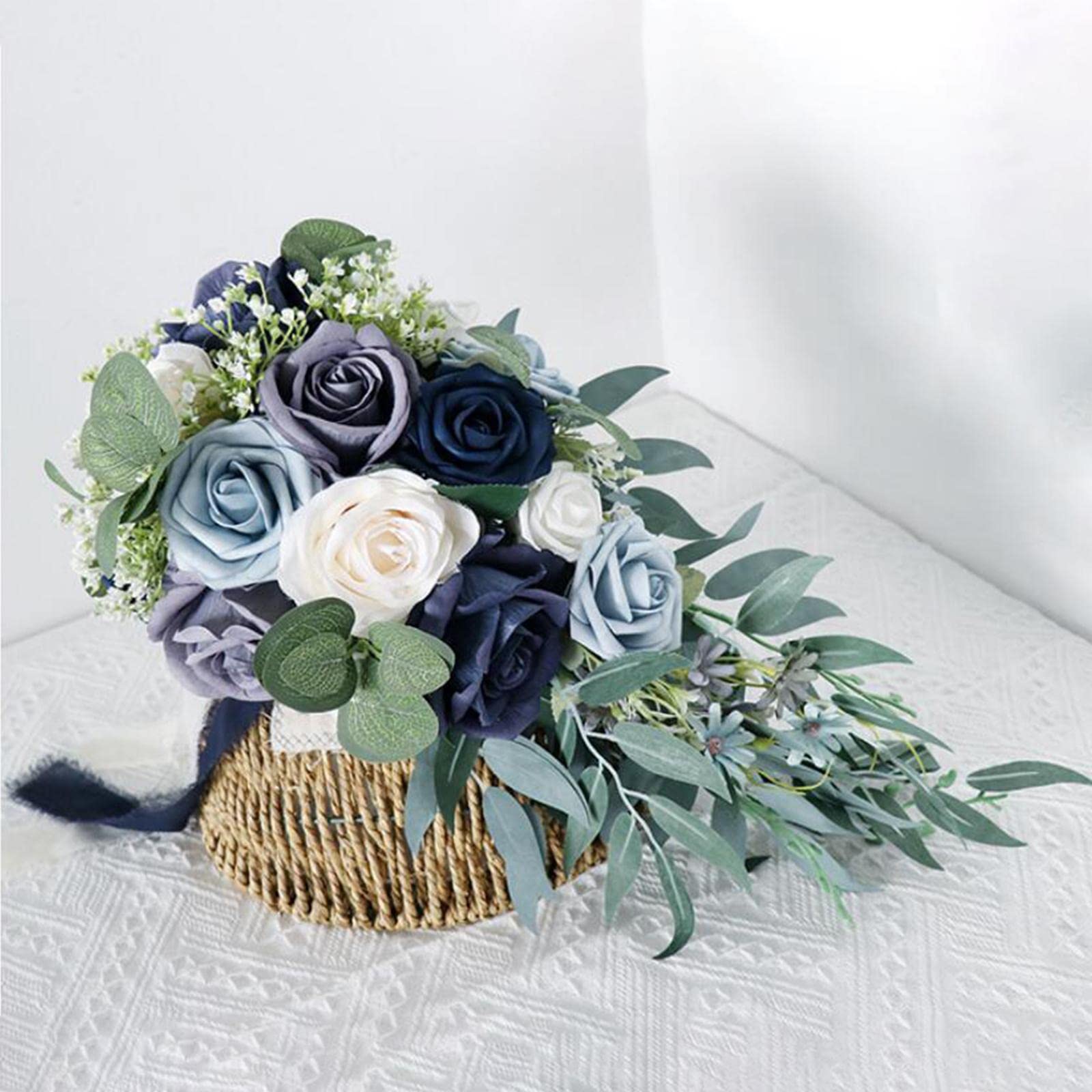 predolo Eleganter Hochzeits-Brautstrauß Rosen-Wasserfall-künstlicher Halte-strauß für Kirche-Zeremonie-Feiern-Dekor-, Blau