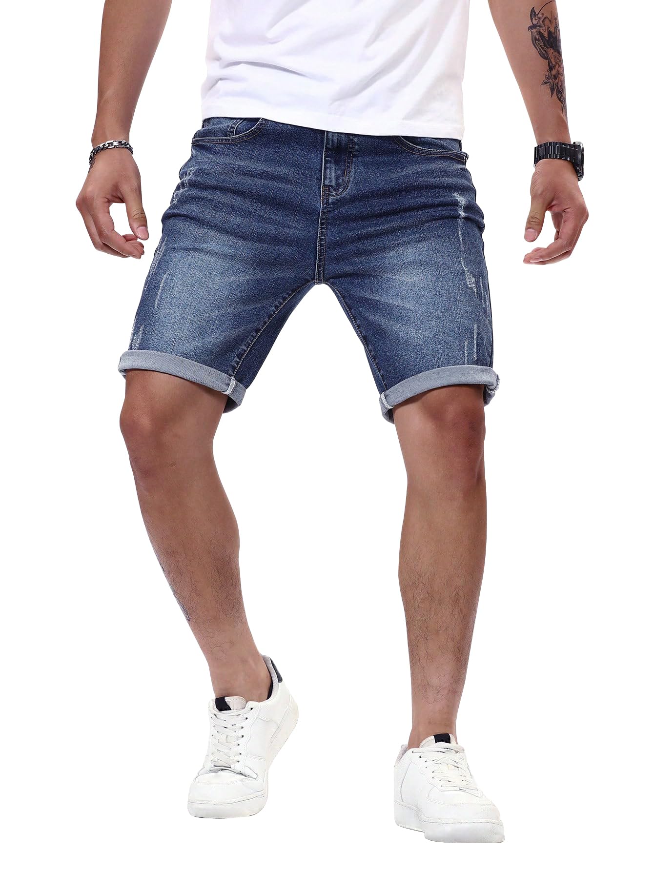 shasmi Men's Denim Stretch Regular Fit Knee Length Shorts for Men | Washed Casual Jeans Jorts with Pockets | Mid Rise Cotton Blend Summer Shorts (Short 295)-picture-14