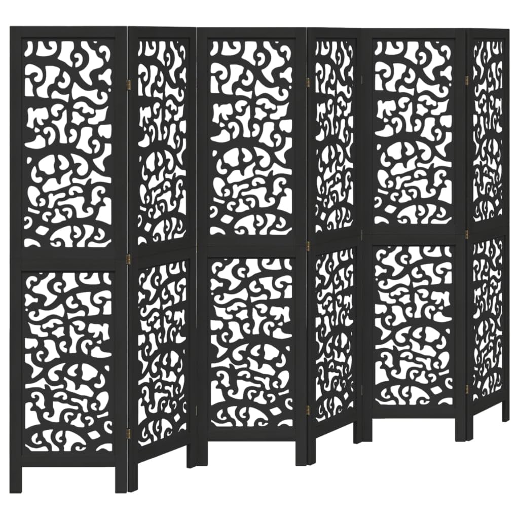 Vidaxl Black Room Divider - Panels - Paulownia Wood Frame Engineered Wood - Office/Bedroom/Living Room Privacy Screen - Foldable Free-Standing Partition - 210-215 X 160 Cm Size 6