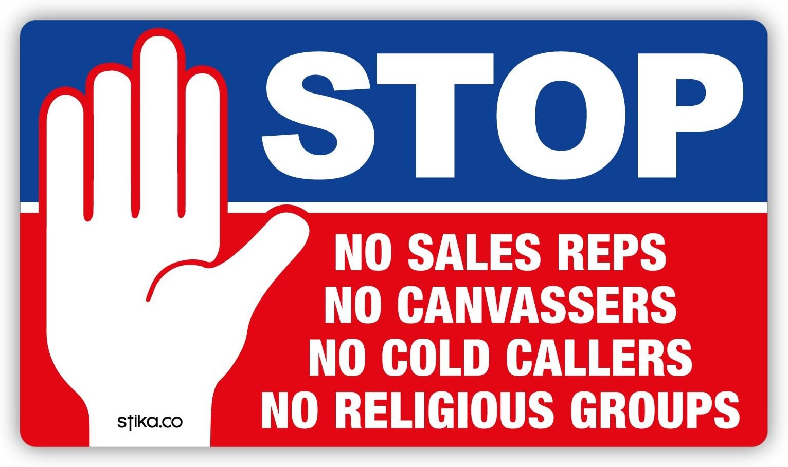 stika.coStop Cold Calling Door Sticker – No Cold Callers, No Salesmen, No Traders, No Religious Groups – Weatherproof White Static Cling Vinyl Sign for Windows and Doors