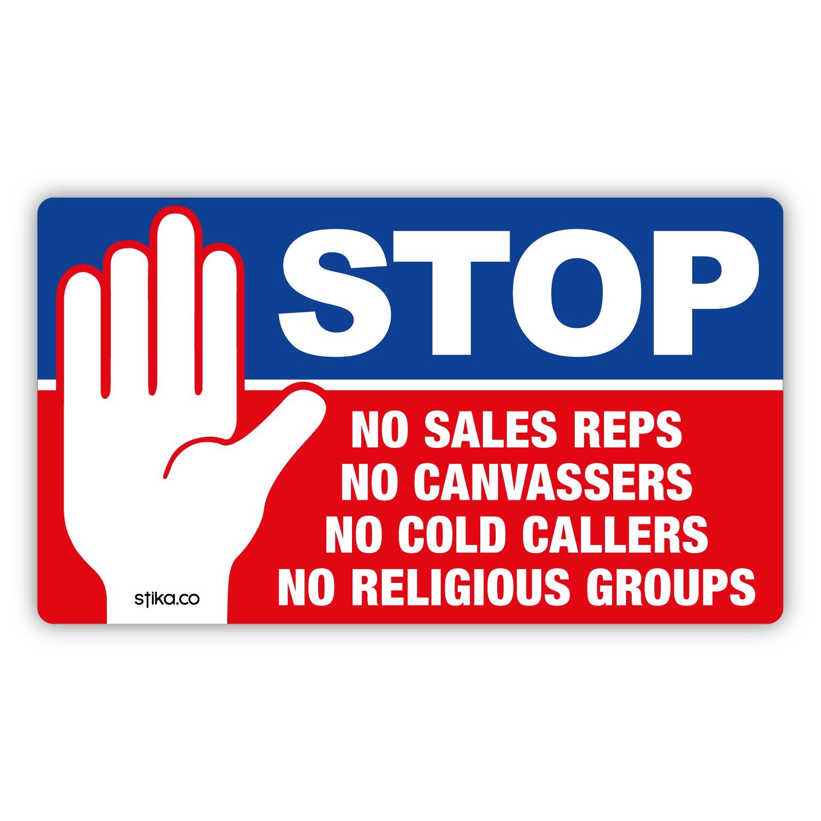 stika.coStop Cold Calling Door Sticker – No Cold Callers, No Salesmen, No Traders, No Religious Groups – Weatherproof White Static Cling Vinyl Sign for Windows and Doors