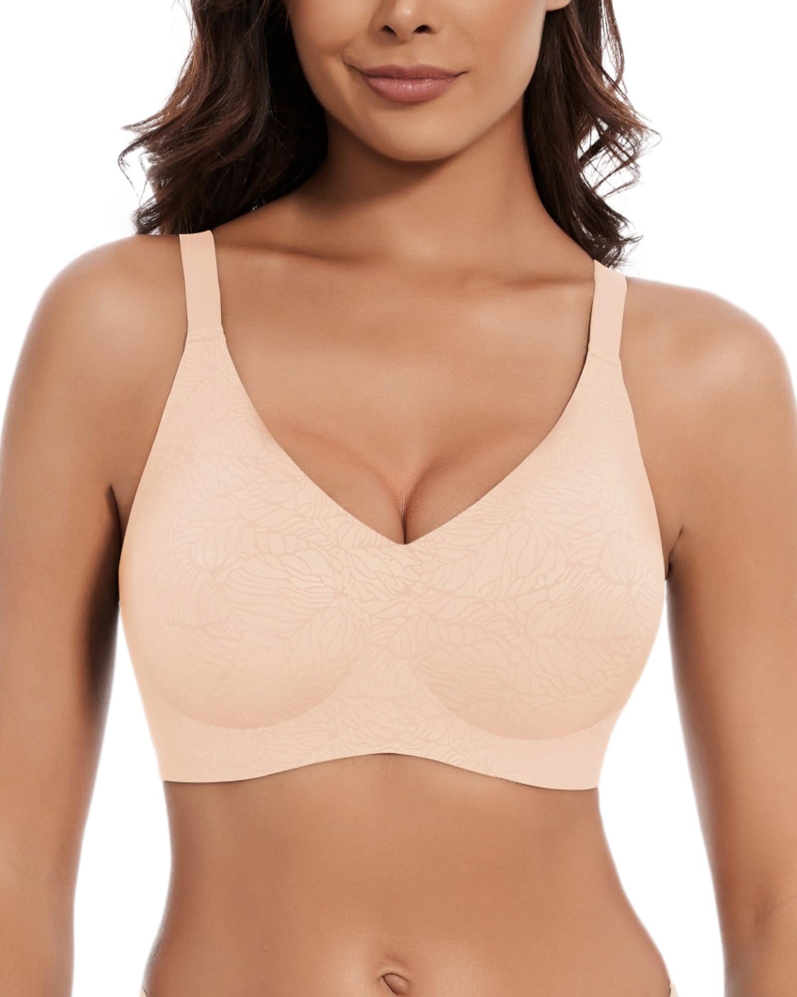 Womens Seamless Bras No Underwire Push Up V Neck Wireless Bralettes with Soft Support Full Coverage Bra Floral Collection