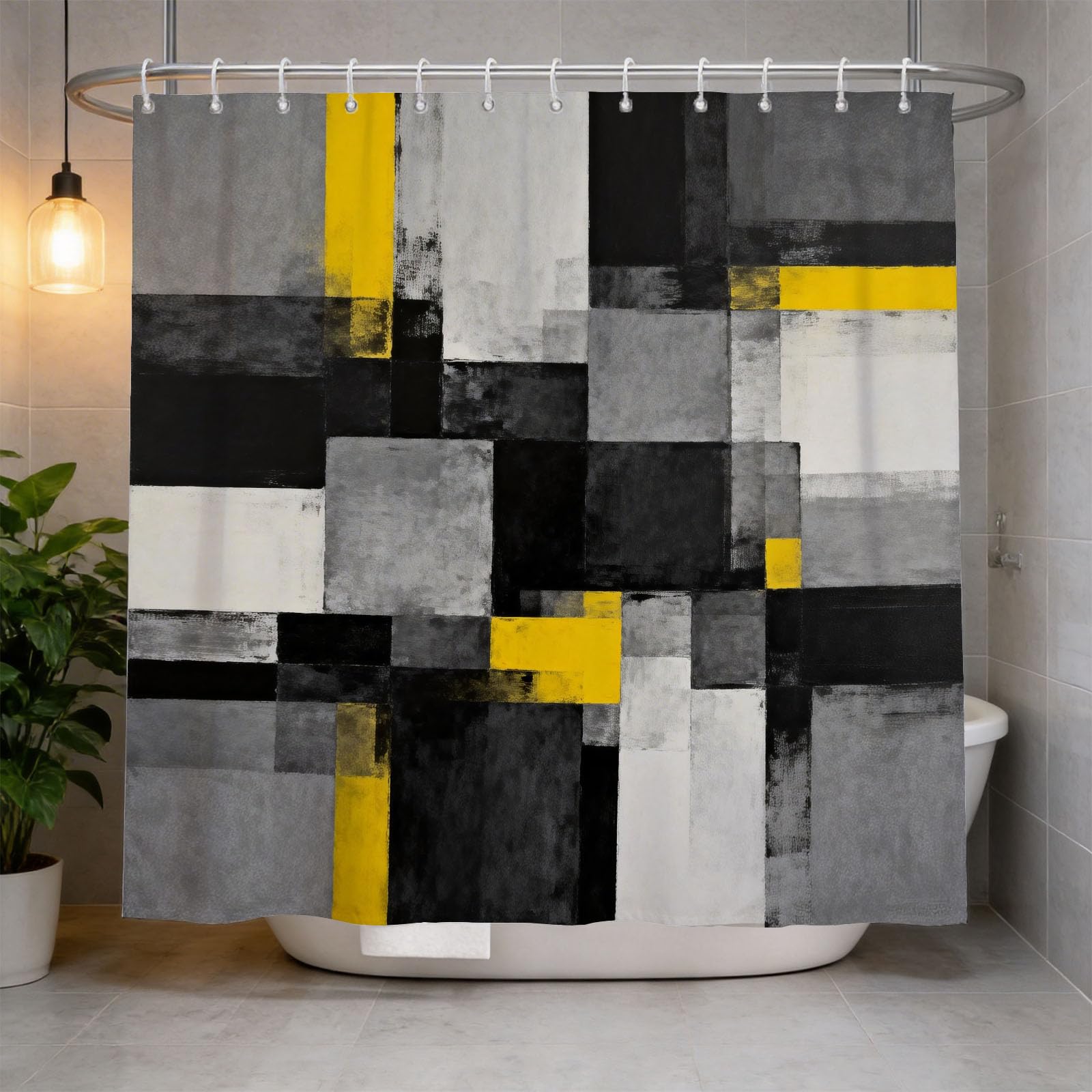 Hongduo 3D Abstract Geometry Shower Curtain for Stalls Bathtubs Antique Style Bathroom Decor Shower Curtain Set Polyester Fabric Waterproof 120x180cm/48X71 Inch with Hooks