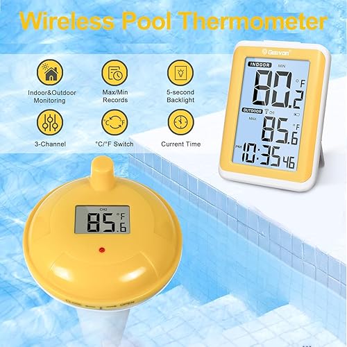 Miniatura 2 de Geevon Termómetro flotante de fácil lectura con pantalla grande, termómetro digital impermeable mejorado para piscina, estanques pequeños,