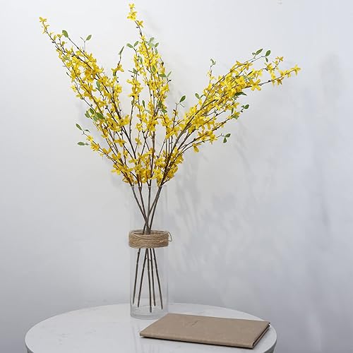 Miniatura 6 de Ramas artificiales de Forsythia, 6 piezas de flor de cerezo de 39.4 pulgadas, flores de primavera artificiales para decoración, flores de Forsythia