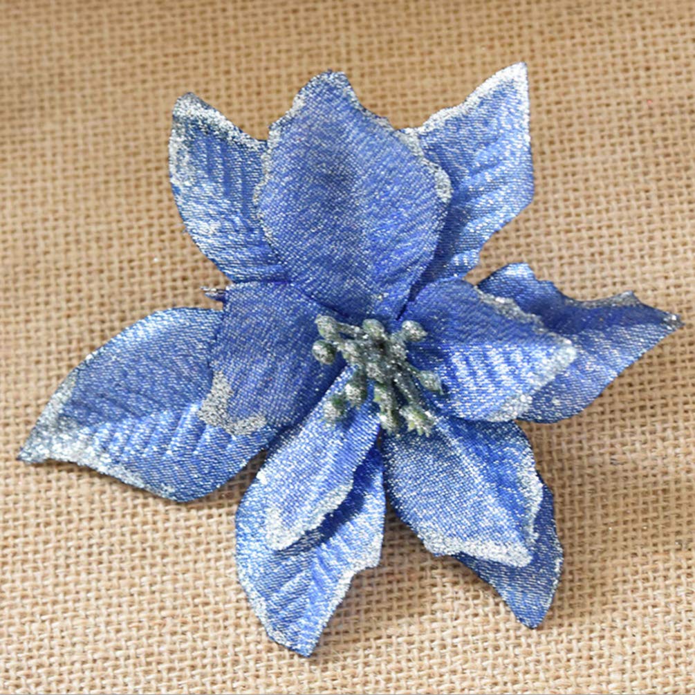 RLKHXBS Poinsettia 8 Piezas de 13 cm de Flores de Pascua de Navidad, Flores con Purpurina, decoración de Navidad, Adornos de árbol de Navidad para Corona, día de conmemoración de Boda