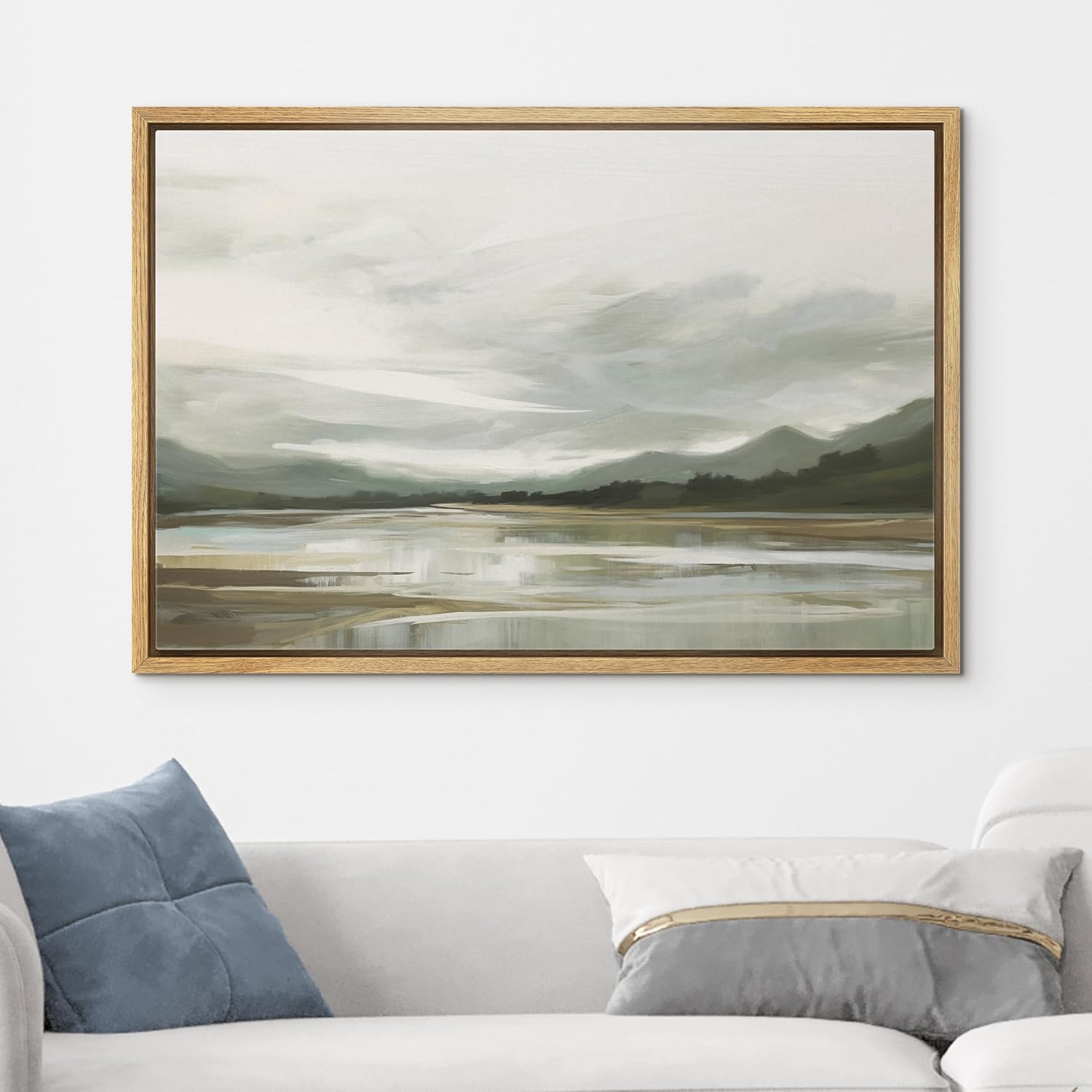 wall26 Framed Canvas Print Wall Art Storm Cloud Mountain Range Lake Nature Wilderness Illustrations Fine Art Decorative Farmhouse/Country Relax/Calm/Cozy Multicolor Zen for Bedroom - 24"x36" Natural