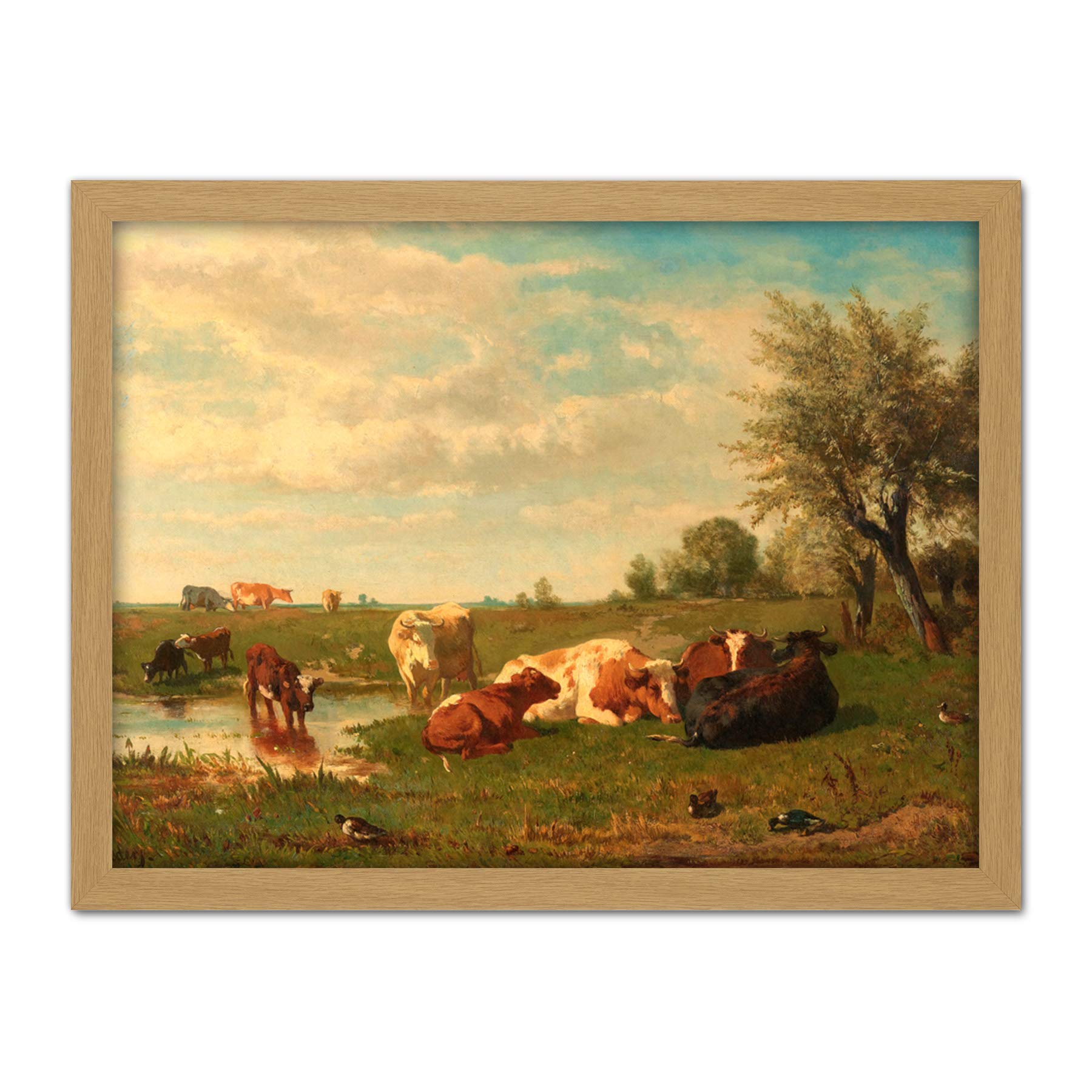Artery8 Bilders Cows In The Meadow Landscape Painting Artwork Framed Wall Art Print 18X24 Inch