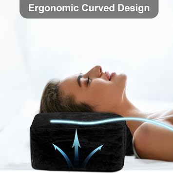 IMENE Lash Pillow for Lash Extensions- Memory Foam Lash Pillows with Neck and Back Support, Ergonomic Lash Bed Pillow with Velvet Pillowcase and Lash Organizer Pockets(Black)