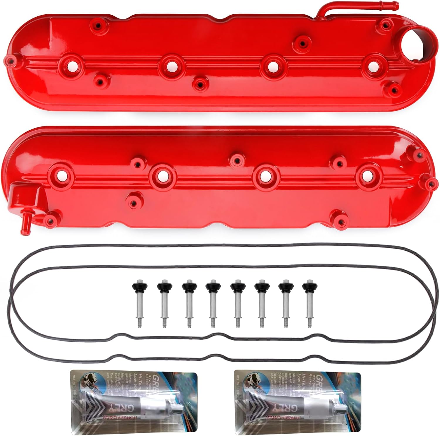 Red Valve Cover Set Left & Right Compatible with Silverado Sierra Express Savana Avalanche Suburban Trailblazer Tahoe Yukon Escalade Camaro Corvette CTS-V Firebird 4.8L 5.3L 5.7L 6.0L 6.2L 1999-2008