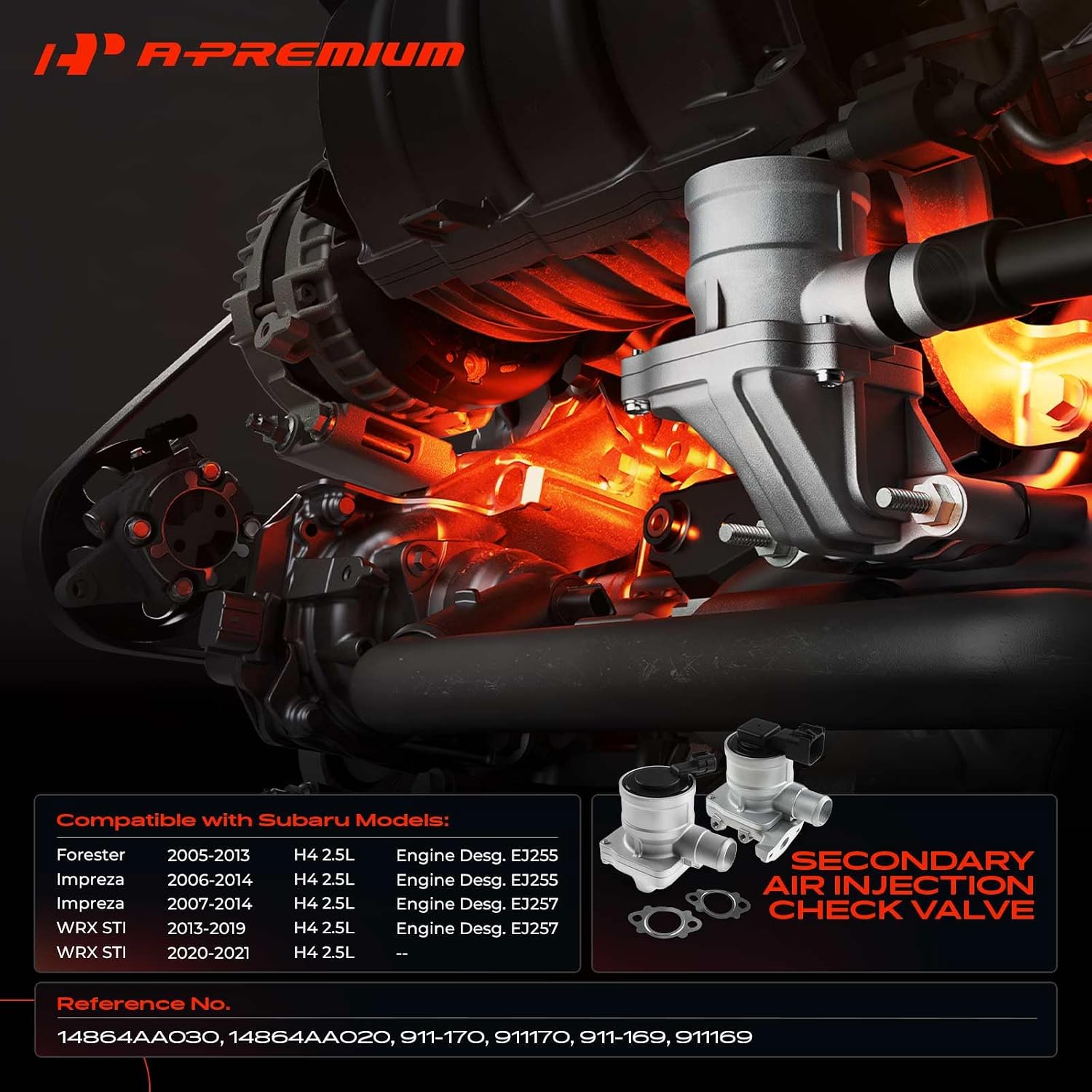 A-Premium Secondary Air Injection Check Valve Compatible with Subaru Forester 2005-2013, Impreza 2006-2014, WRX STI 2013-2021, 2.5L, Air Pump Check Control Valve with Gasket