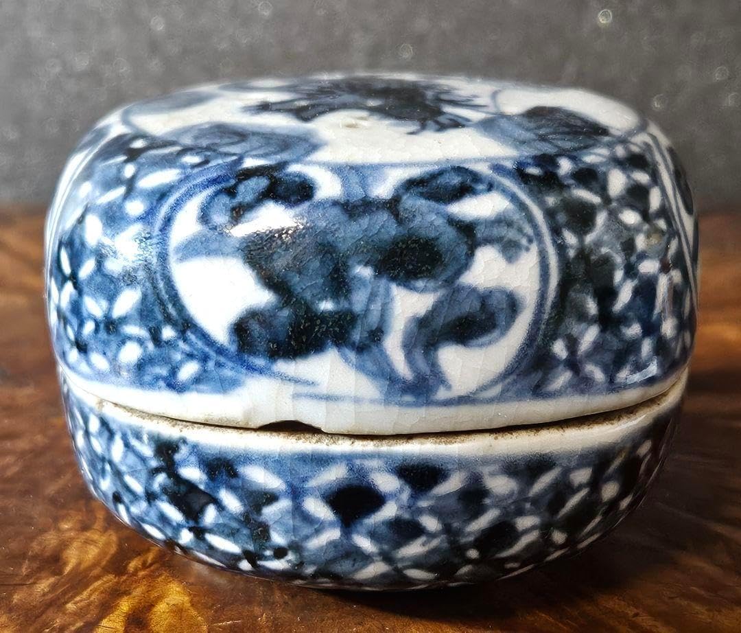 中国古陶磁器　明朝期(17世紀) 南方系　古染付　天啓染付　古安南　 鳥図香合 中国古陶磁器 明朝期 17世紀 南方系 古染付 天啓染付