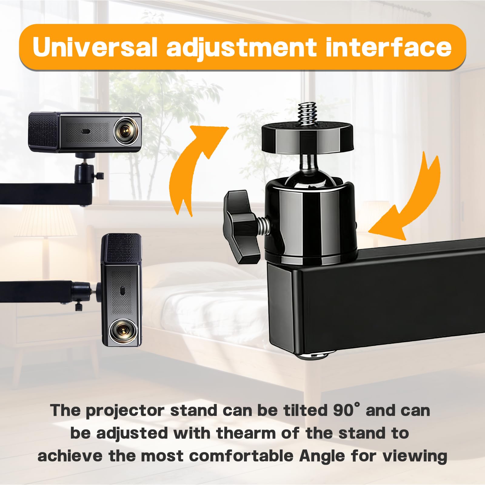 Supporto da Parete per Proiettore,Supporto da parete regolabile, ruotabile a 360°, supporto per proiettore in metallo con interfaccia a vite da 1/4 di pollice per home cinema, ufficio, sala giochi