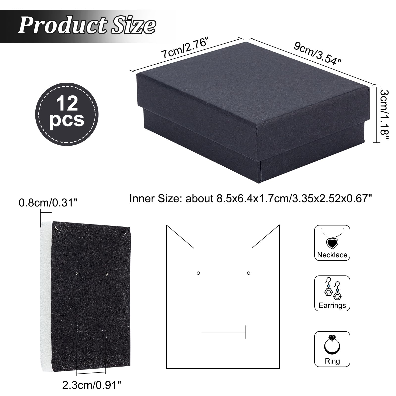 Craftdady 12pcs Black Gift Box Rectangle Cardboard Box with Sponge Jewelry Storage Boxes for Rings Bangle Bracelet Earring Necklace Display - Image 3