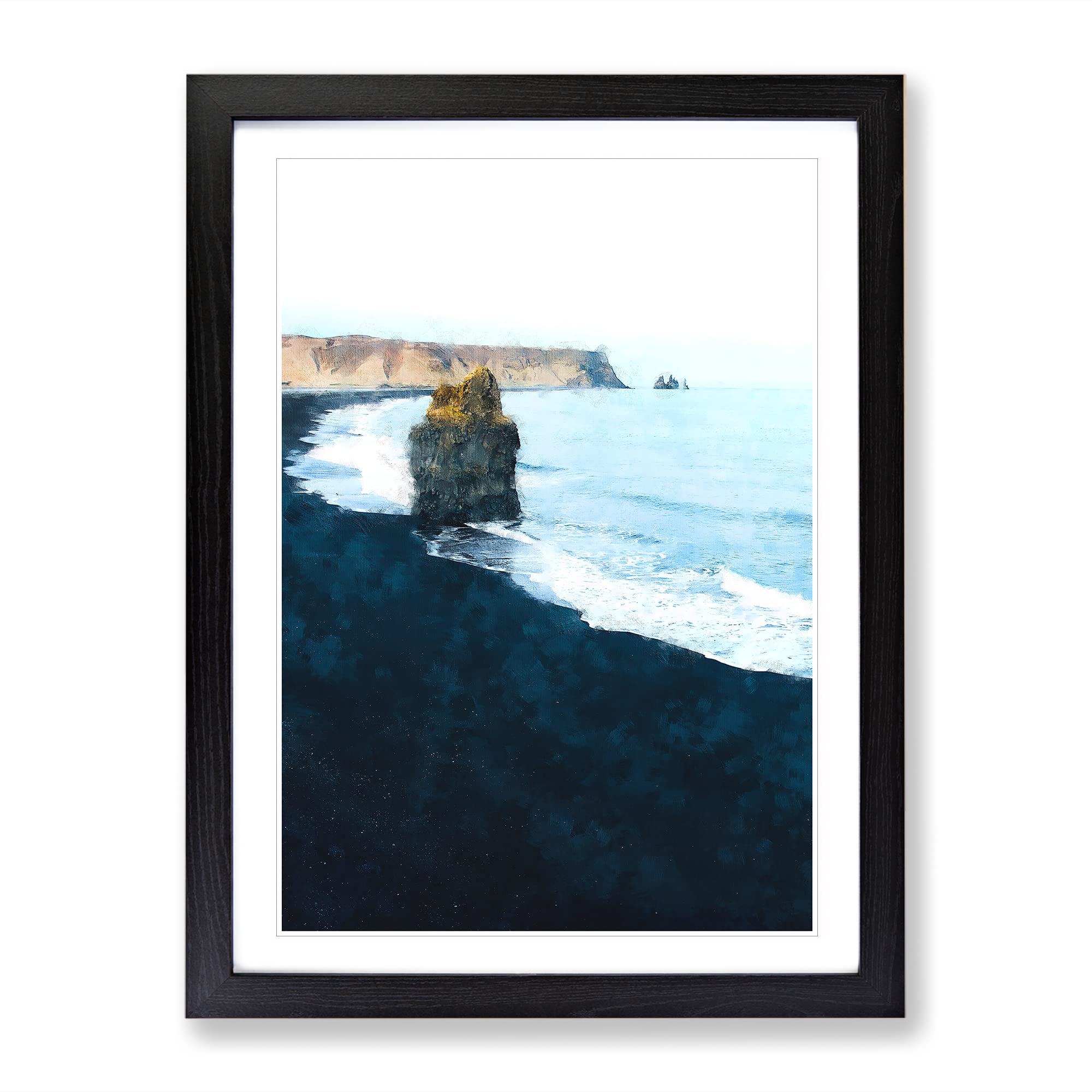 Black Sand Beach In Vik Iceland Painting Modern Framed Wall Art Print