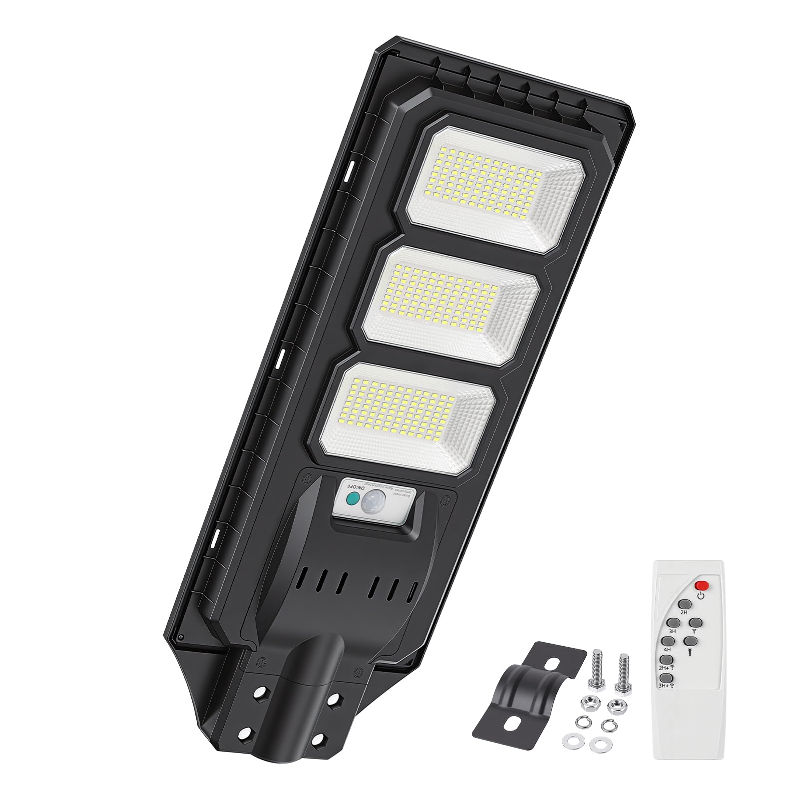288 LED Lampioni solari esterno Accensione crepuscolare bianca 6000K | Sensore movimento radar, telecomando, illuminazione temporizzata, palo non incluso, IP66, per giardino e parcheggio