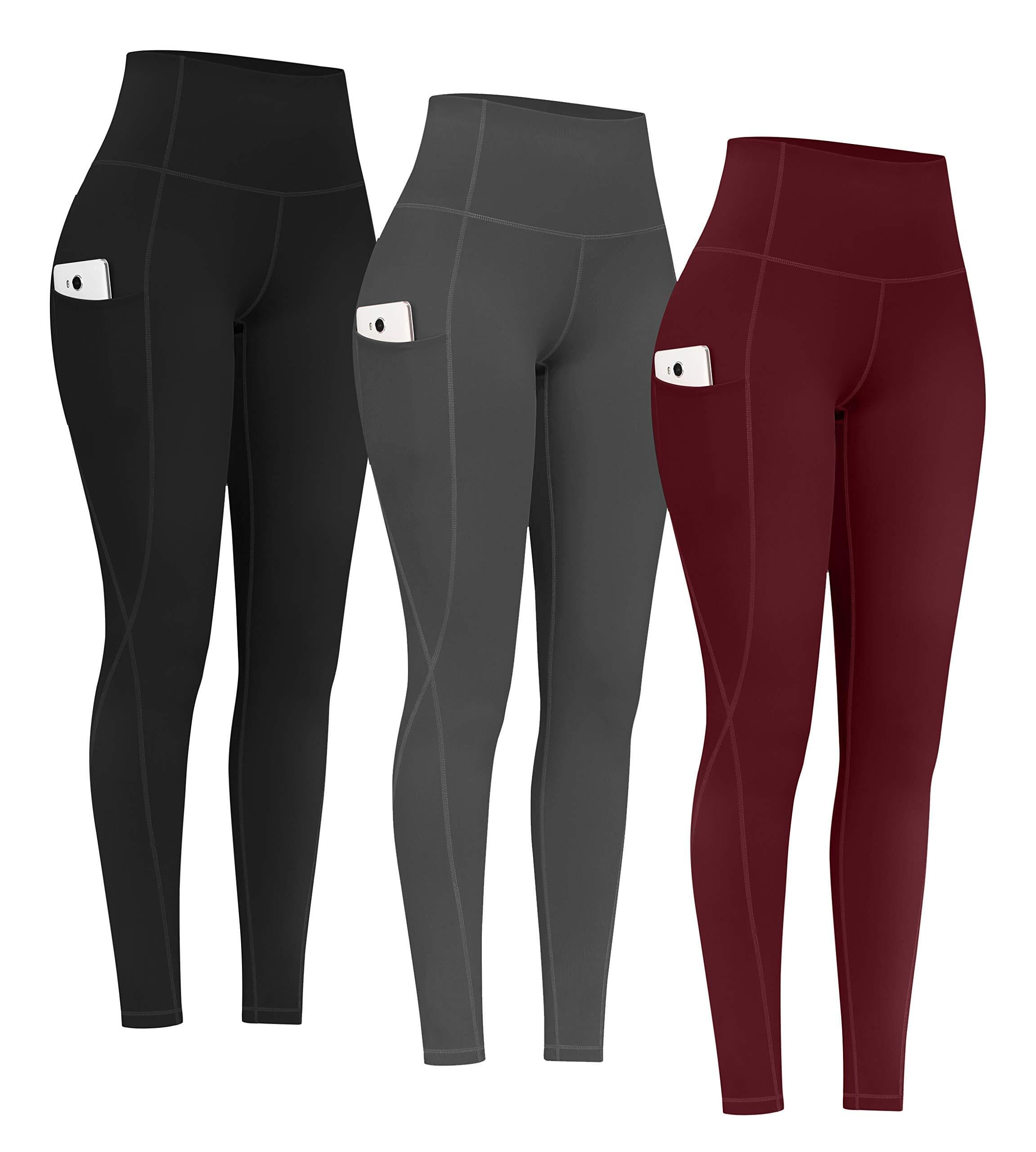 PHISOCKAT 2 Pack High Waist Yoga Pants with Pockets, Tummy Control Leggings, Workout 4 Way Stretch Yoga Leggings