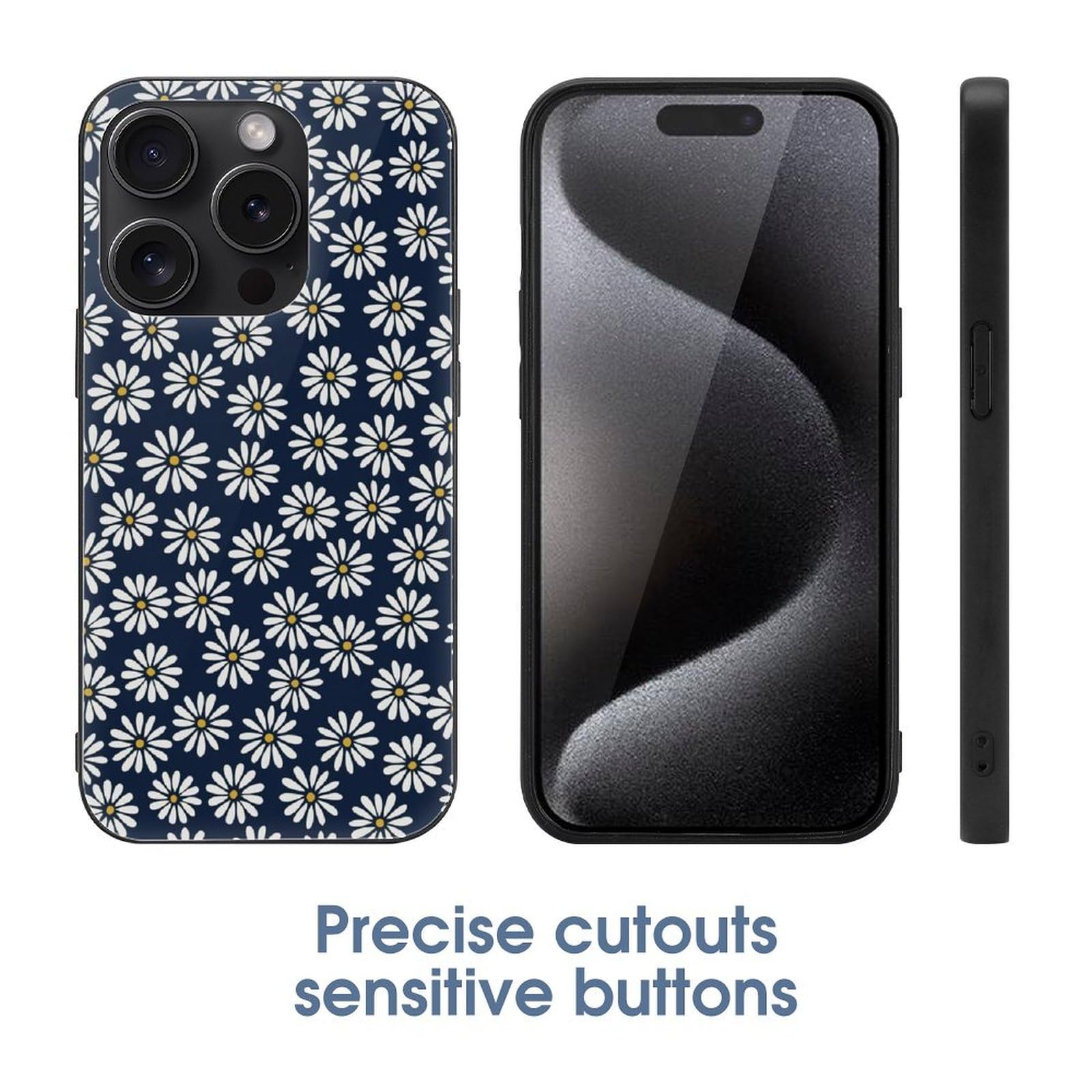 花柄iPhone15Pro用ケース iPhone 15 Pro 用天然石が輝く花柄のファッショナブルなケース