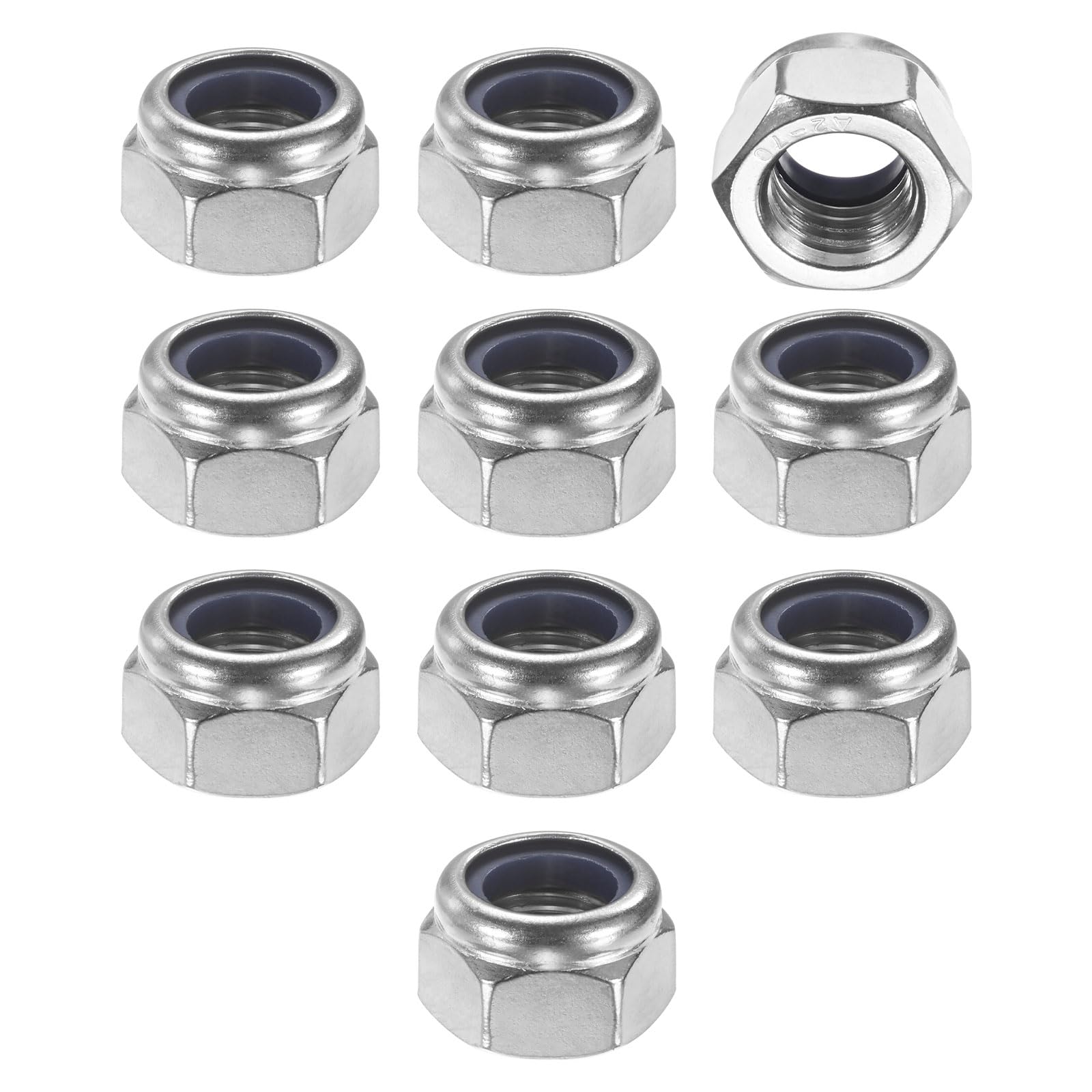 M METERXITY 10-Pack Nylon Insert Hex Lock Nuts, M16 x 2mm Thread 304 Stainless Steel Self-Locking Locknuts Hexagon Nut Metric Nuts for Machinery/Home Repair/Industrial Fasteners
