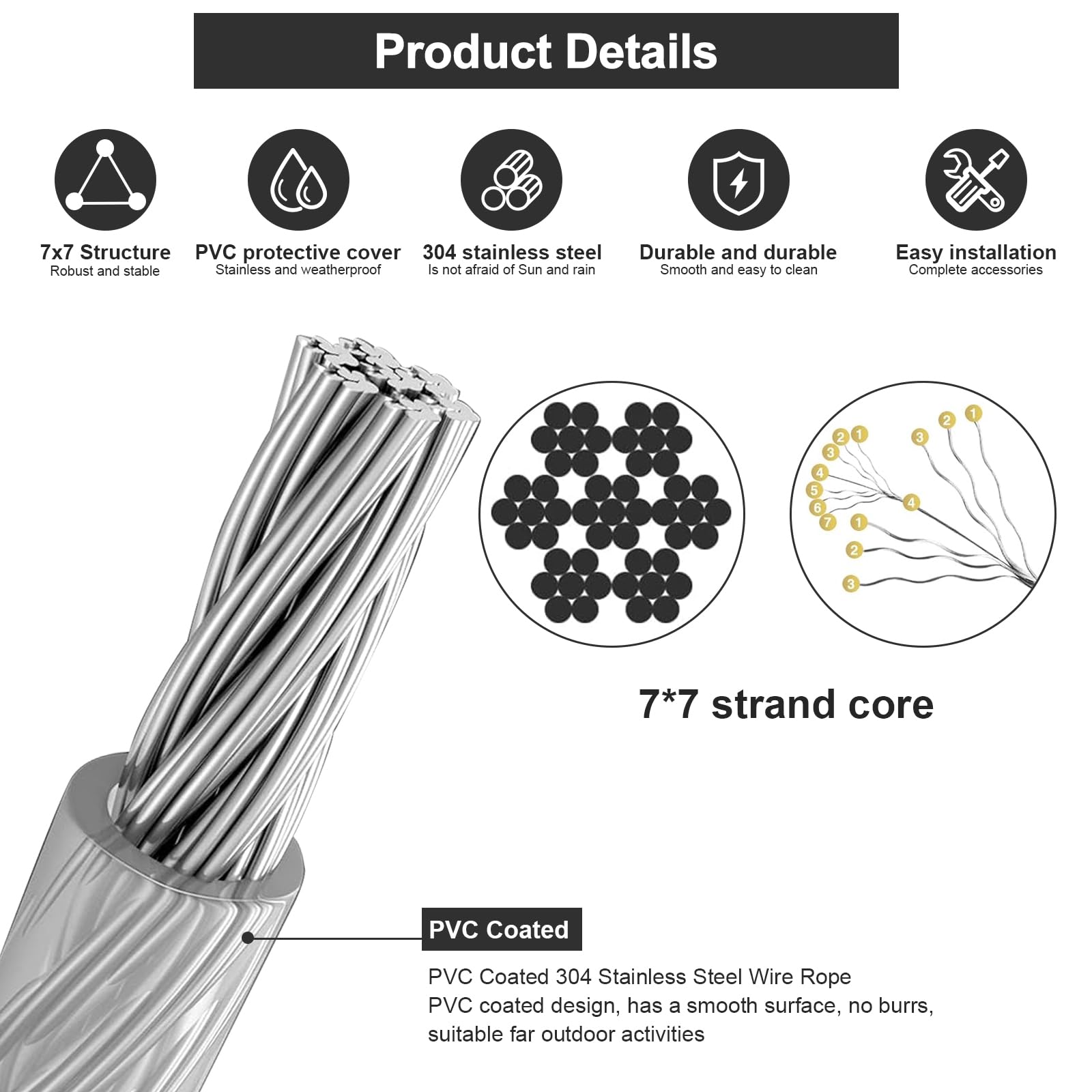 SHBAOCH Edelstahl Drahtseil Set 20m 2mm - Mit Spann Produktbild-Vorschau 8