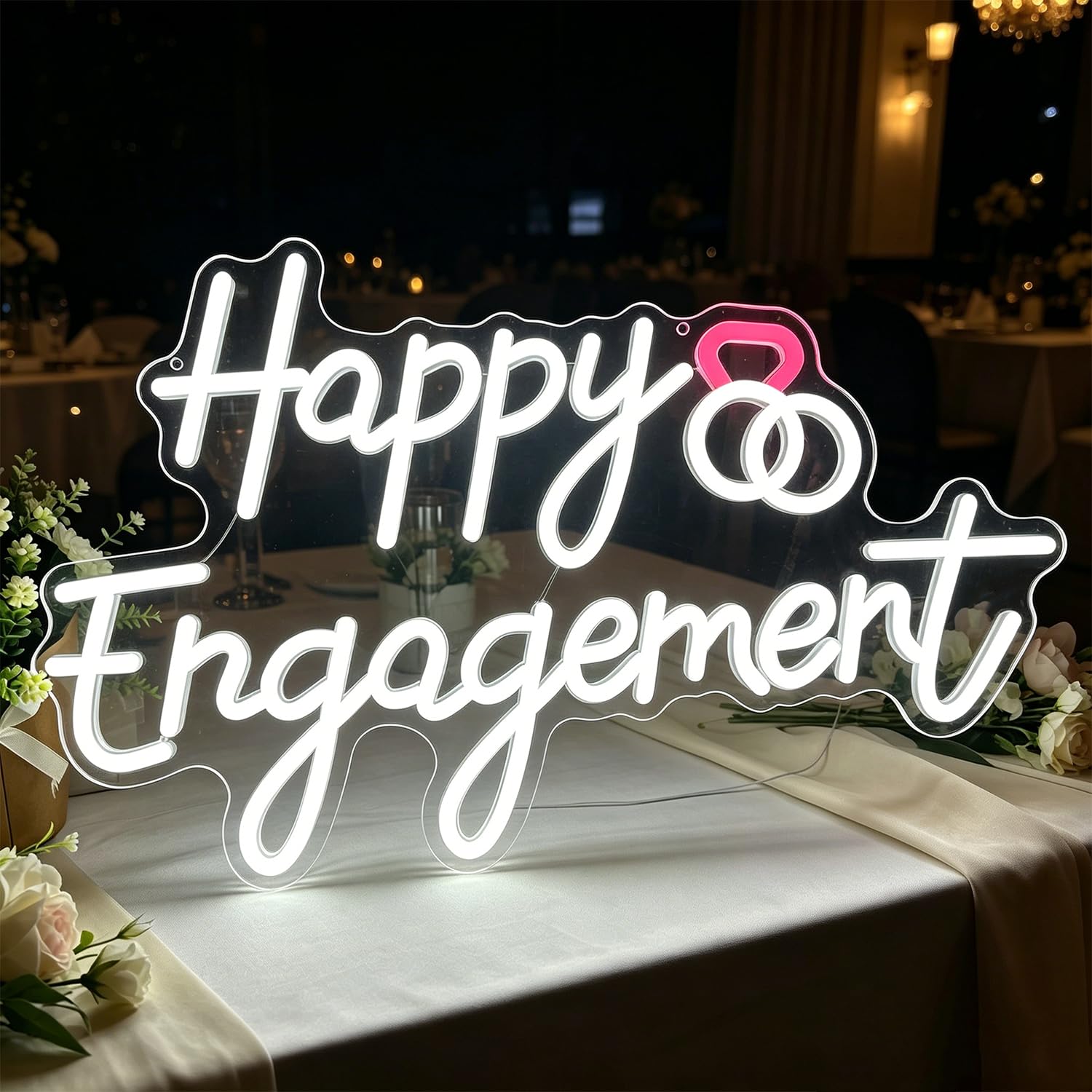 Happy Engagement Neon Sign LED Neon Engagement Party Sign Light Up for Wall Decor, Dimmable USB Powered Neon Light for Wedding Engagement Bachelorette Party Shower Bride to Be Decor 16.92”x10.23” — image 1