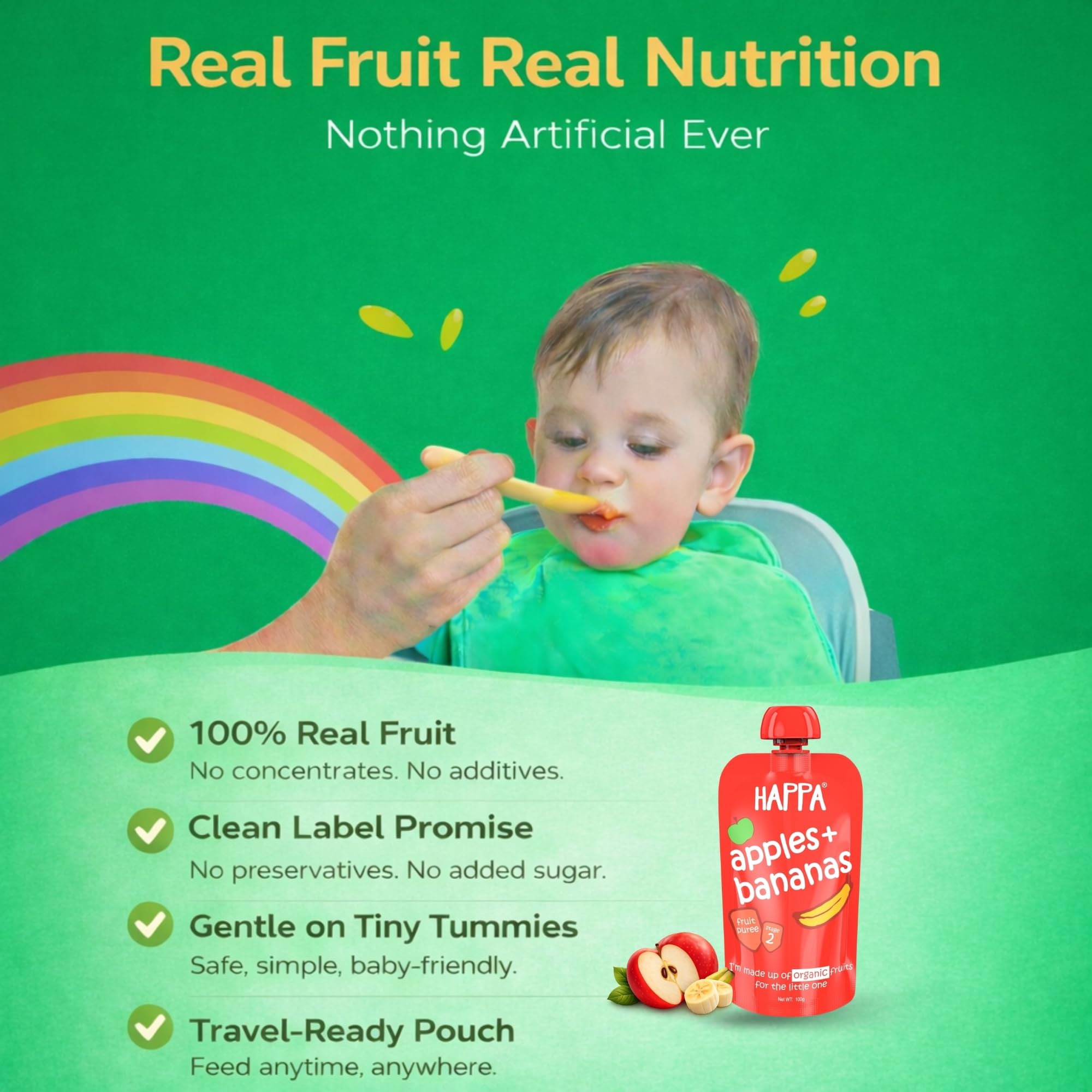 Happa Organic Baby Food Apple and Banana Puree | 100% Fruits | No Added Sugar, No Milk Powder, No Preservatives | Stage 2 (6 Months+) | Ready to Eat | Free from Common Allergens | Pack of 1 (100g Each) 3