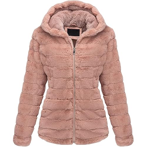 Bellivera Women's Faux Fur Coat Shearling Fluffy Fuzzy Shaggy Hood Sherpa-Lined Fleece Jacket